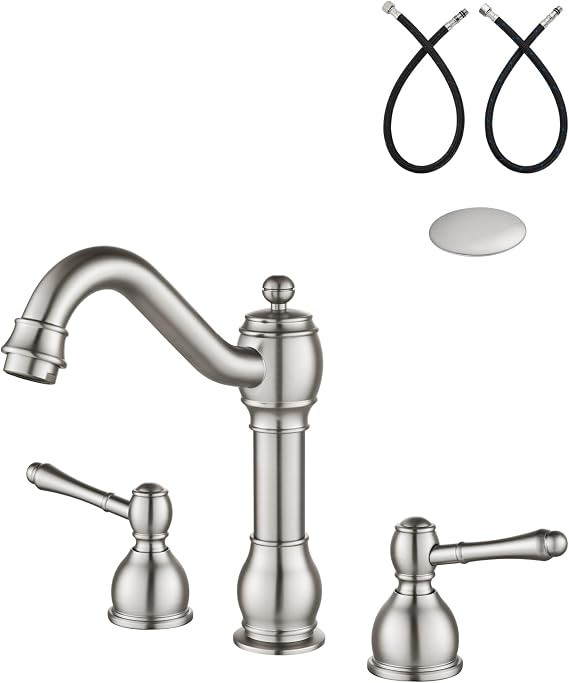 Aolemi Widespread Bathroom Sink Faucet 3 Hole Metal Lever Brushed Nickel