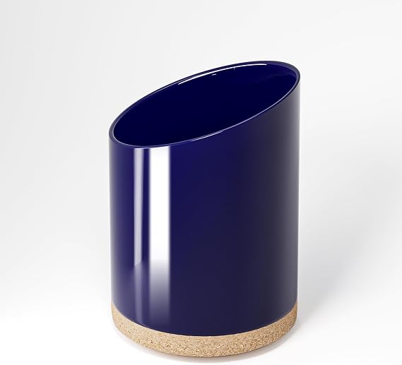 KITEISCAT Large Ceramic Utensil Holder for Kitchen Counter, Modern Crock with Slanted Top & Cork Mat, for Spatulas & Cooking Spoons, Blue