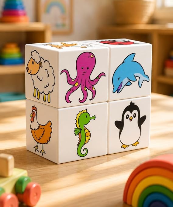 KÜPSS Ece'nin Mini Hayvanat Bahçesi, 24 Sevimli Hayvan Figürü - 1 yaş oyuncak - bebek oyuncakları - 4 Manyetik Küp/Blok