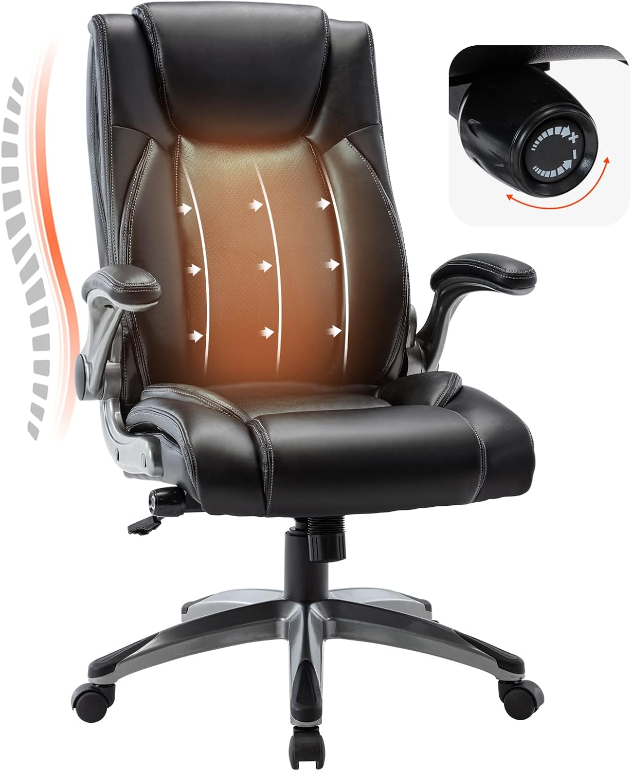 COLAMY Executive Office Chair Ergonomic Chair with Adjustable Lumbar Support with Flipped Elbows, High Back, Adjustable Height and Tilt for Work, Study, Gaming