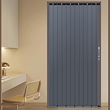 Concertina Door 198cm Tall Concertina Accordion Folding Door with Lock & Key, Heavy Duty Folding Doors Internal Grey White, Home Commercial Concertina Doors(Gray,WXH 34X78IN(86.4X198CM))