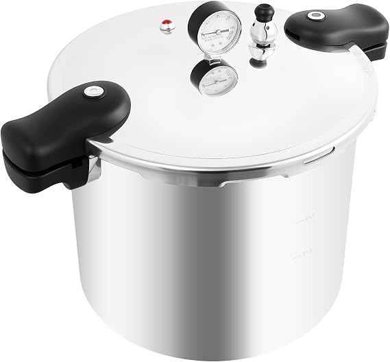 23 Quart Pressure Canner Cooker,22L Large Capacity Stainless Steel Pressure Canner with Gauge Release Valve,Aluminum Pressure Cooker for Steaming and Simmering