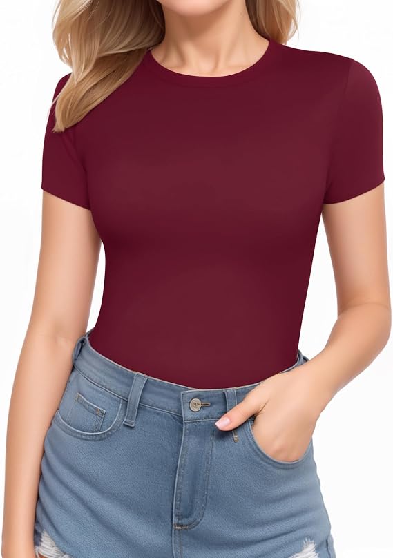 ALGALAROUND Short Sleeve Crew Necks Bodysuits for Women UK