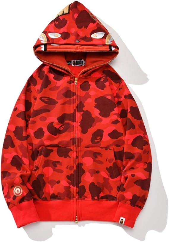24ss Trendy BAP Shark Head Couple Fashionable Casual Double Hat Camouflage Hoodie-color2||S