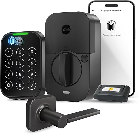 Yale Assure Lock 2 Touch Deadbolt, Black Suede Smart Keyless Entry Door Lock with Valdosta Handle and Wi-Fi Connected Touch Keypad and Fingerprint Scanner, B-YRD450-F-WF1-VL-BSP