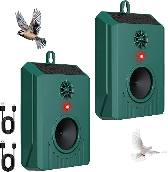 2026 New Solar Ultrasonic Bird Repellent Devices Bird Repeller Outdoor Bird Deterrents for Outside IP65 Pigeon Repellent Woodpecker Goose Deterrent for Patio Rooftops Porch Balconies(2)