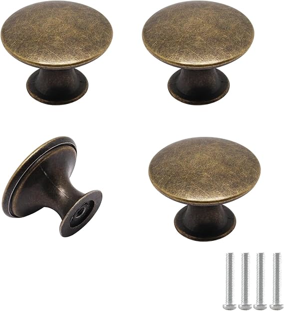 4 Pcs Antique Brass Kitchen Cabinet Knobs Cupboard Door Knobs Drawer Handle Pulls Dresser Knobs with Screws for Bathroom Drawer Door Hardware