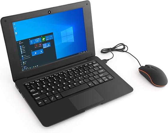 Portable 10.1 Inch Online Learning Computer Laptop Windows 10 OS Preinstalled Quad Core 32GB Netbook HDMI Webcam Office Netflix YouTube (Black)