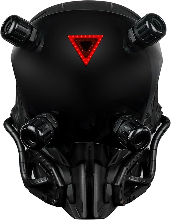 Red LED Cyberpunk Mask for Men, Samurai Halloween Cosplay