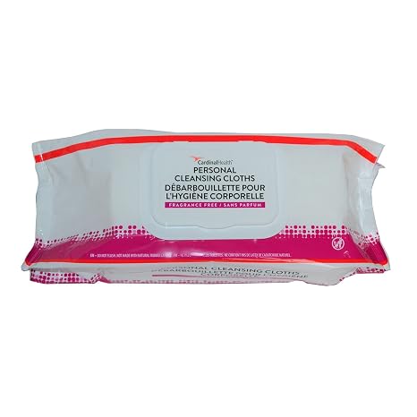 Cardinal Health 2AWU-96 Personal Cleansing Wipe, Non-Flushable, Fragrance Free, 9 X 13IN, 1 Pack of 96 Wipes