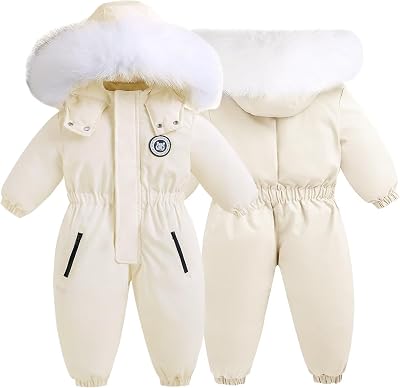 BYFRI Toddler Snowsuit Baby Boys Girls One Piece Winter Outfit Infant Ski Suit Thick Fleece Coat Hoodies 2T-5T Warm Jumpsuit