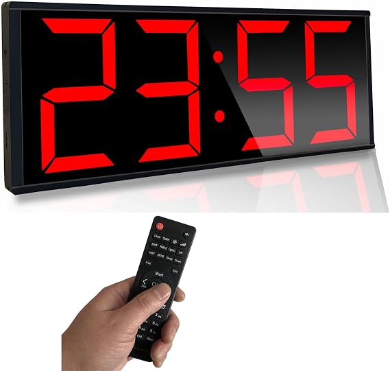 17.3'' Huge Digital Wall Clock, Home Gym Interval Workout Timer Clock, with Seconds Countdown/up, Stopwatch, 8-Alarms, 7-Color Night Light for Tabata/HIIT/MIIT/EMOM/FGB/Boxing (Red)