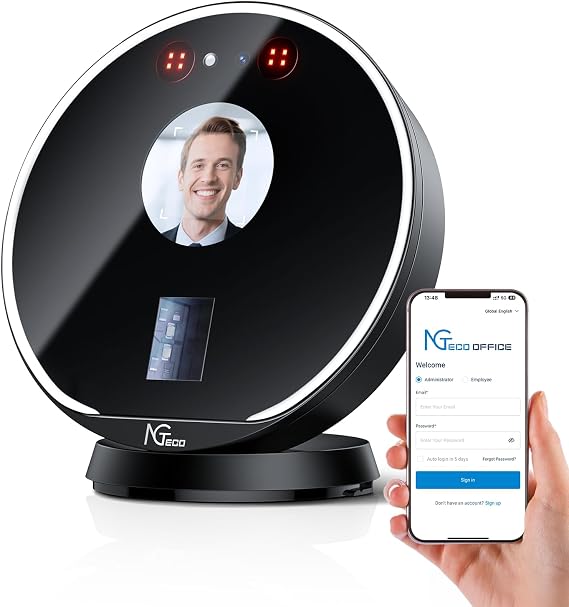 NGTeco TC7 Cloud Clocking in Machine, Face+Fingerprint+Card Attendance Time Clocks for Employees Small Business, 2.4G WiFi Remote Control Clock in Machine with Software＆App, IC Cards, No Monthly Fee