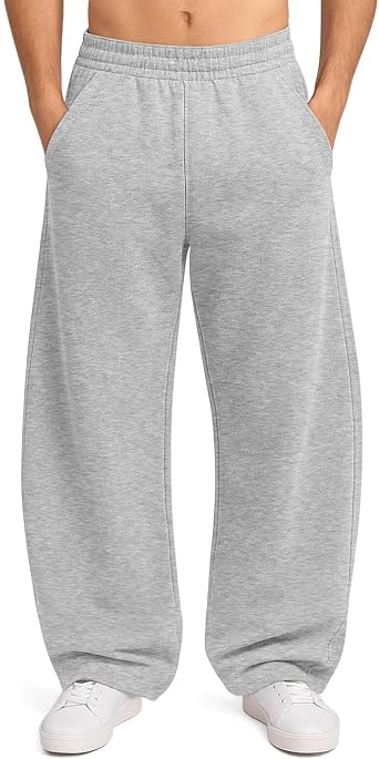 HeSaYep Men's Fleece Baggy Sweatpants Wide Leg Barrel Sweat Pants Lounge Athletic Gym Pants with Pockets
