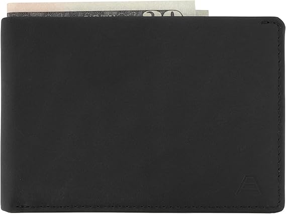 Andar Leather Slim Bifold Wallet With RFID Block Made of Full Grain Leather- The Ambassador (Jet Black)