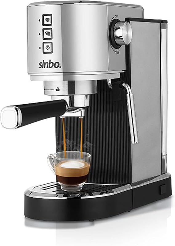 Sinbo SCM-2987 Espresso Coffee Machine, High Pressure, Steam, 1L Water Chamber, Silver