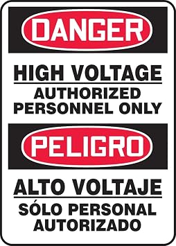 High Voltage - Authorized Personnel Only OSHA Danger Spanish/English Bilingual Sign, Aluminum 14" x 10", Made in USA - AccuformNMC, SBMELC187VA