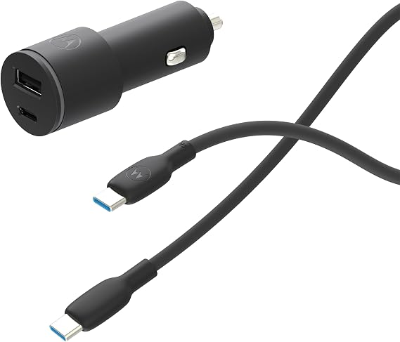 Motorola TurboPower Share Car Charger - 45W Dual Port + 2m Black Silicone Cable