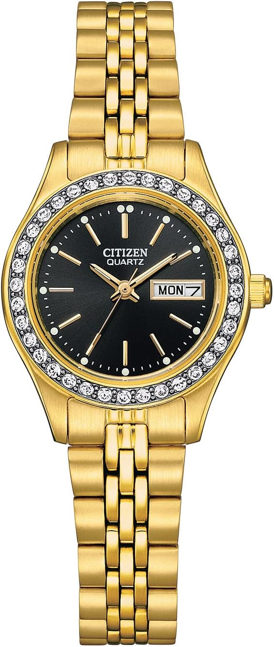 Citizen Ladies' Dress Quartz Stainless Steel Bracelet with Crystals and Day Date