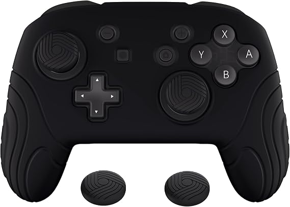 PlayVital Samurai Edition Ergonomic Silicone Skin Protective Case for Nintendo Switch Pro Controller, Soft Anti-slip Controller Grip Protector for Nintendo Switch Pro with Thumb Grip Caps - Black