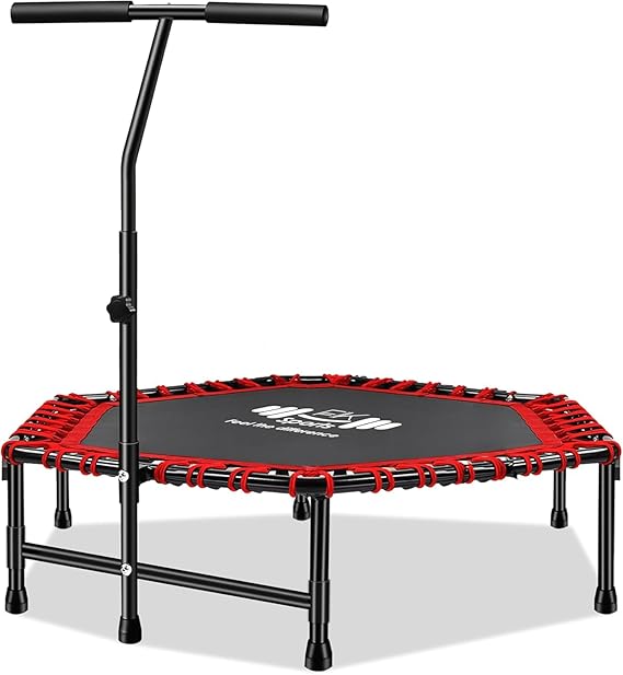 FK Sports 40"/48" Foldable Fitness Mini Trampoline, Rebounder for Adults, Indoor With Adjustable Handle for Body Exercise Workout, Max Load-140KG