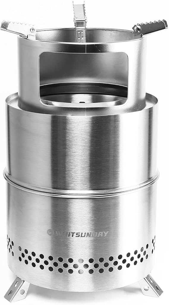 Whitsunday Portable Wood Burning Stove, Mini Camping Backpacking Stove Foldable Stainless Steel Stove for Camping BBQ Hiking Picnic Indoor Outdoor - L