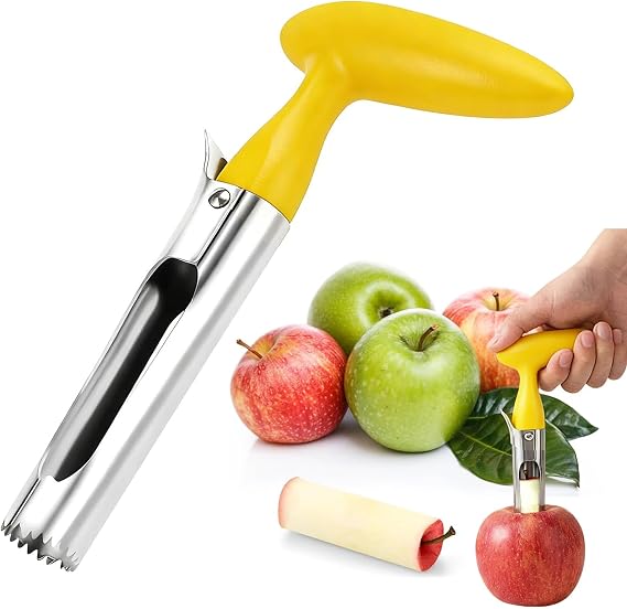 Apple Corer Remover, Apple Slicer Cutter, Apple Cutter with Serrated Stainless Steel Blade and Ergonomic ABS Handle, Easy to Clean & Use Apple Corer and Slicer (Yellow)