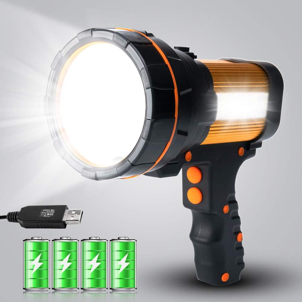 High Powered LED Torch Super Bright USB C Rechargeable, Long Range 800YD,Big Battery 10000mh,Large Powerful Spotlight Flashlight Searchlight Handheld Heavy Duty Strong [Energy Class F]