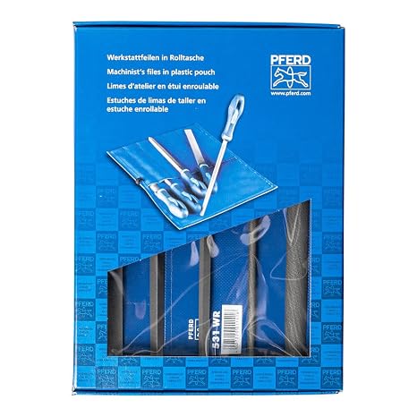 PFERD 5-Piece 8" Machinist File Set Bastard Coarse Cut With Ergonomic Handles & Plastic Pouch For Universal Roughing & Finishing Part 16078