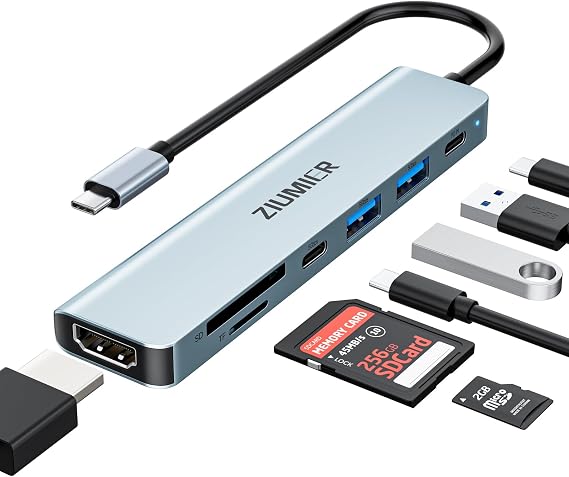 USB C Hub,7 in 1 USB C to HDMI Splitter,4K@60HZ Display for Office,Home | 2USB-A 3.1 5Gbps Data Ports,PD 100W Charging, SD Card Reader for PC, Laptop, MacBook, Desktop and More