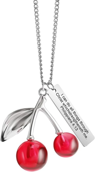 Cute Cherry Car Charms Rear View Mirror Accessories Car Bible,Christian Car Accessories,Cherries Decor for Rearview Mirror Cherry Car Hanging Ornament