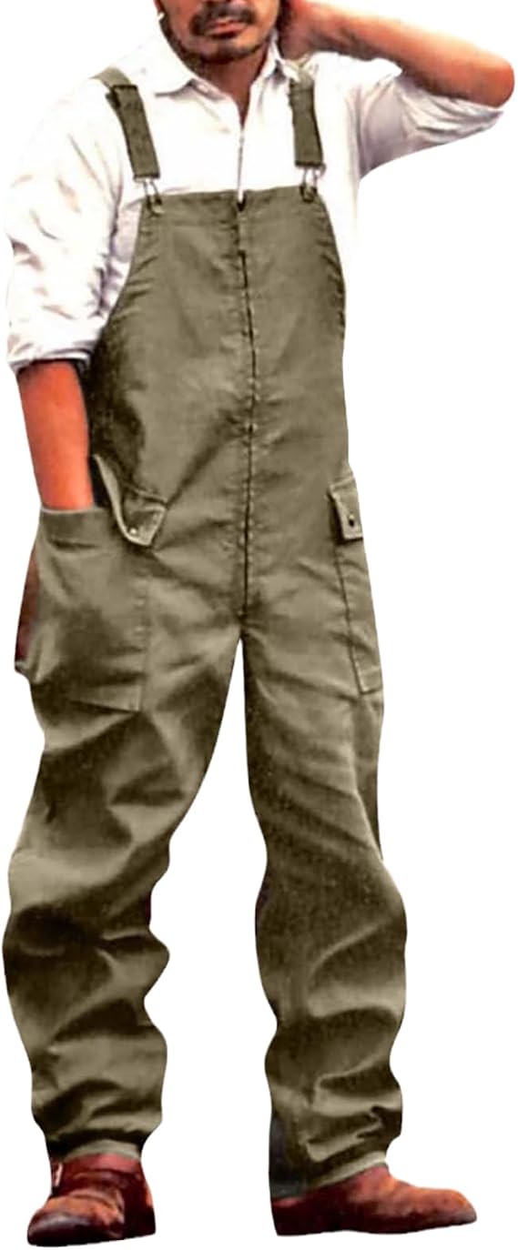 Men Jeans Wash Overall Jumpsuits Loosen Streetwear Pocket Suspender Pants Trousers