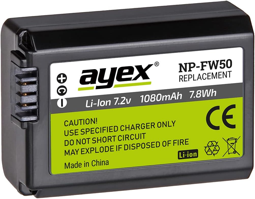 Compatible with Ayex NP-FW50 Battery, Sony a7, a7 II, a7R, a7R II, a7S, a6500, a6300, RX10
