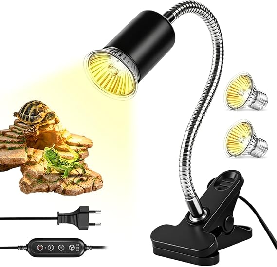 Tortoise Heat Lamp Terrarium 360° Rotatable E27 Reptile Terrarium Lamp UVA UVB Lamp T-errarium with 2 x 50 W Basking Spot Light Bulb for Tortoise Lizard Snake Spider Reptile