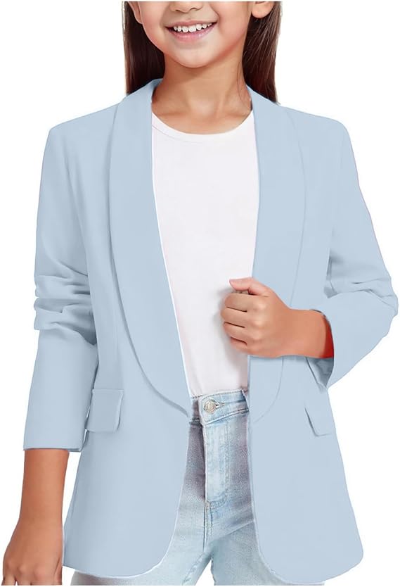 Kids Girls Blazers Suit Lapel Long Sleeve Open Front Solid Blazer Jacket