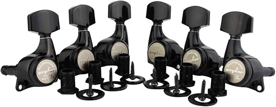 Guyker 6Pcs Guitar Locking Tuners (3L + 3R Handed) - 1:21 Ratio Lock String Tuning Key Pegs Machine Heads with Hexagonal Handle Replacement for LP SG Style Electric, Folk or Acoustic Guitars - Black