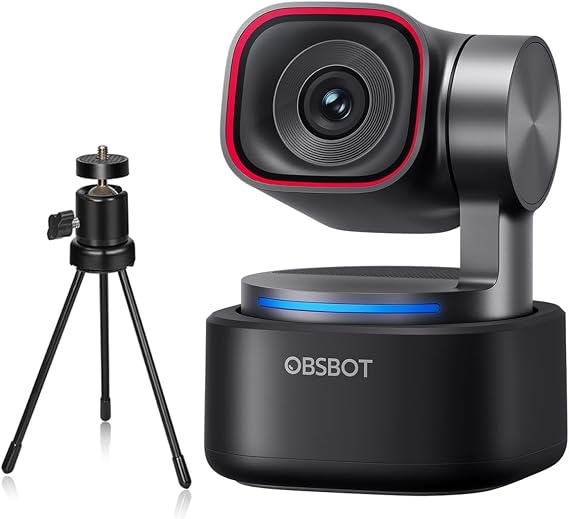 OBSBOT Tiny 3 with Tripod PTZ 4K Webcam with Spatial Audio Tri Microphone 1/1.28 Inch Sensor 120 FPS DGG HDR PC Camera with AI Tracking Voice Recognition PDAF Ideal for Meetings and Streaming