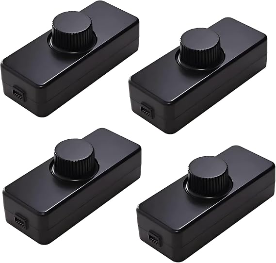Inline LED Dimmer Switch 1 Gang 200V-240V Trailing Edge Dimmer Built-in Rotary ON/Off and Knob Control Dimmer for 3-100W Dimmable LED/Incandescent/Halogen Bulbs (4Pcs)