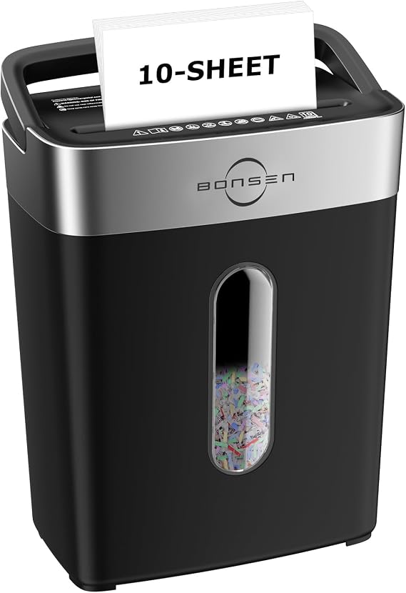 Bonsen 10-Sheet Cross Cut Paper Shredder for Home Office Heavy Duty