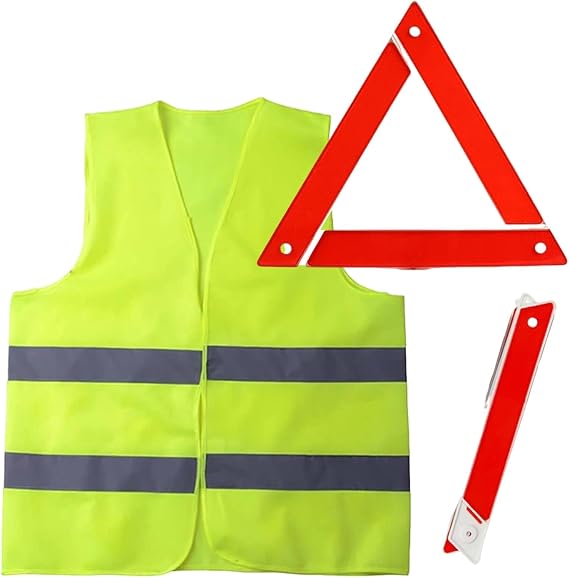 2 in 1 Warning Triangles for Cars Emergency Breakdown Kit with Reflective Vest Foldable Roadside Emergency Warning Triangle with Storage Case