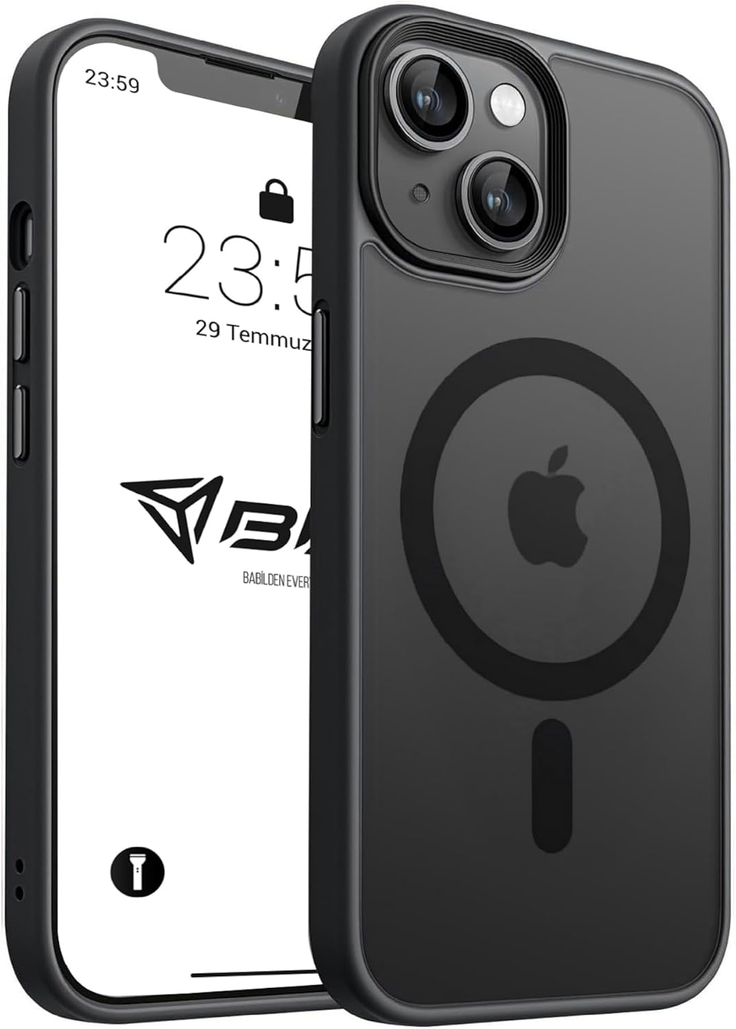 Case for iPhone from Babylon Camera Protected Matte Transparent Color Case with Magsafe Wireless Charging Feature iPhone 13 Black