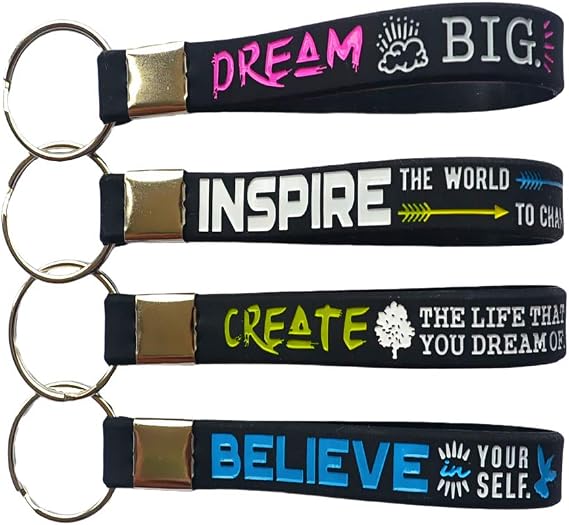 (12-Pack) Dream, Believe, Inspire, Create - Motivational Quote Keychains Silicone Inspirational Gifts and Party Favors