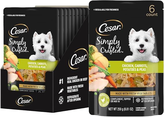 Cesar Simply Crafted Wet Dog Food Topper, Chicken, 8.82 oz, 6 Count