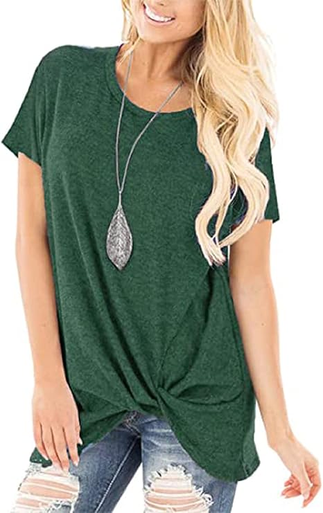 Summer Tops for Women Short Sleeve Twist Knot T-Shirts Ladies T Shirts for Women Tie Front Comfy Tee Casual Loose Fit Tshirts
