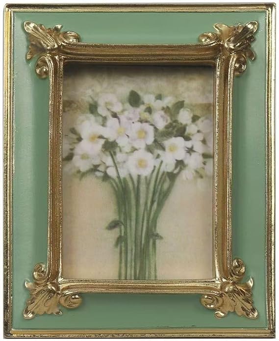 WINPLUS+ Vintage Picture frame 2.5x3.5, Luxury Antique Green Photo Frame With Golden Embossed Flower Furnishing, Retro Style Decor, Wall and Tabletop Display, Art Gallery (2.5x3.5-Green)