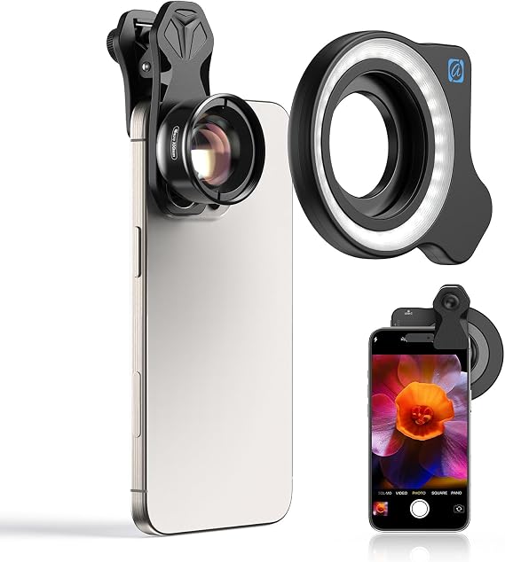 APEXEL Professional Macro Photography Lens with 45 Modes Fill Light