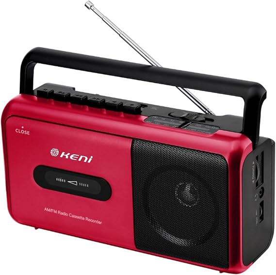 G Keni Portable Cassette Tape Player Recorder, AM/FM Radio Cassette Player Boombox with Built in Speaker, Headphone Jack, AC or Battery Operated Tape Player, Red