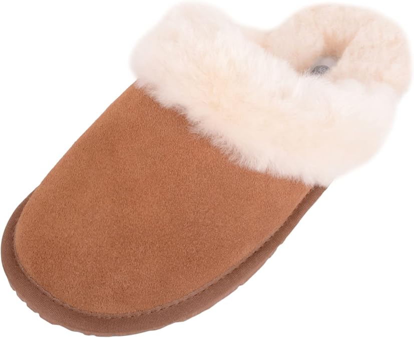 SNUGRUGS Women's Elsie, Open Back Sheepskin Mule Slipper with Cuff