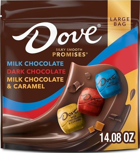 DOVE PROMISES Milk Chocolate, Dark Chocolate, and Milk Chocolate & Caramel Variety Assortment, 14.08 Oz Large Bag