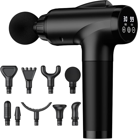 OLsky Massage Gun Deep Tissue 30 Speeds 9 Attachments Handheld (Black)